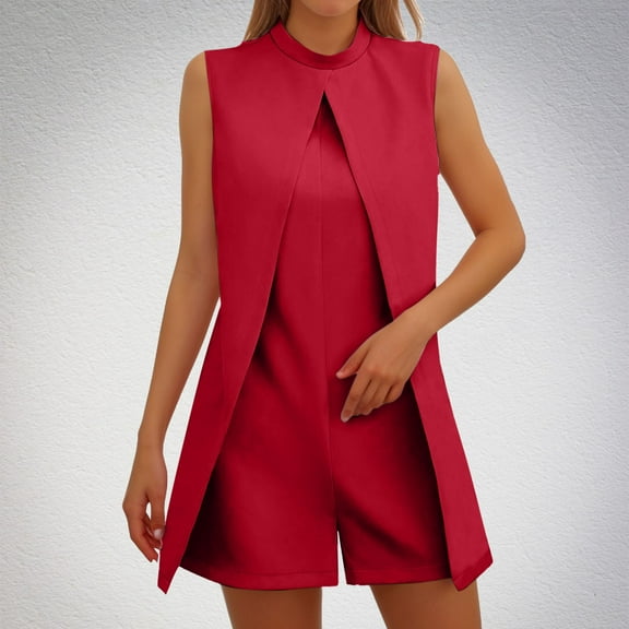 CaiJunJia Womens Summer Casual Shorts Jumpsuit Plain Round Neck Sleeveless Tank Top Rompers With Pockets