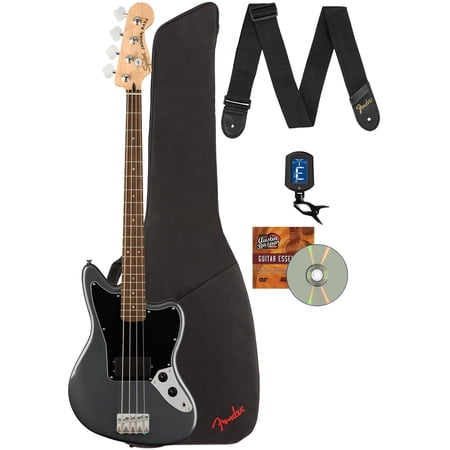 Fender Squier Affinity Jaguar Bass H - Charcoal Frost Metallic Bundle with Gig Bag, Tuner, Strap, and Austin Bazaar Instructional DVD