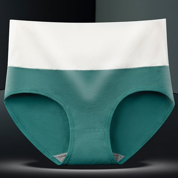 LYEAA Briefs for Women High Waist Cotton High Waisted Cool Underwear Breathable Comfort Color Block Daily Panties Full Fashionable Underpants Green L