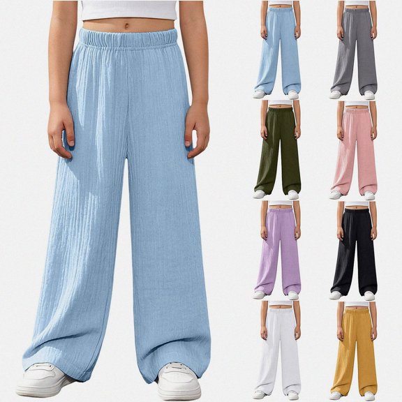 SGFCWSX Girls Wide Leg Pants Loose Casual Relaxed Fit Elastic Waist Fall Lounge Trousers Blue Size 7