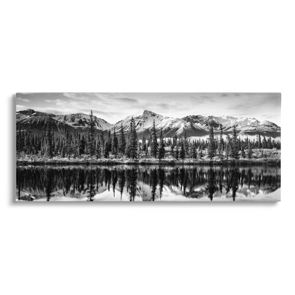 Stupell Industries Monochrome Lake Reflection Landscape Photography Gallery Wrapped Canvas Art Print Wall Art, 24 x 10