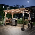 thumbnail image 5 of Thanaddo 13' x 6.5' Wooden Pergola Grill Gazebo with Metal Roof, Bar Counter and Lights, Brown, 5 of 16