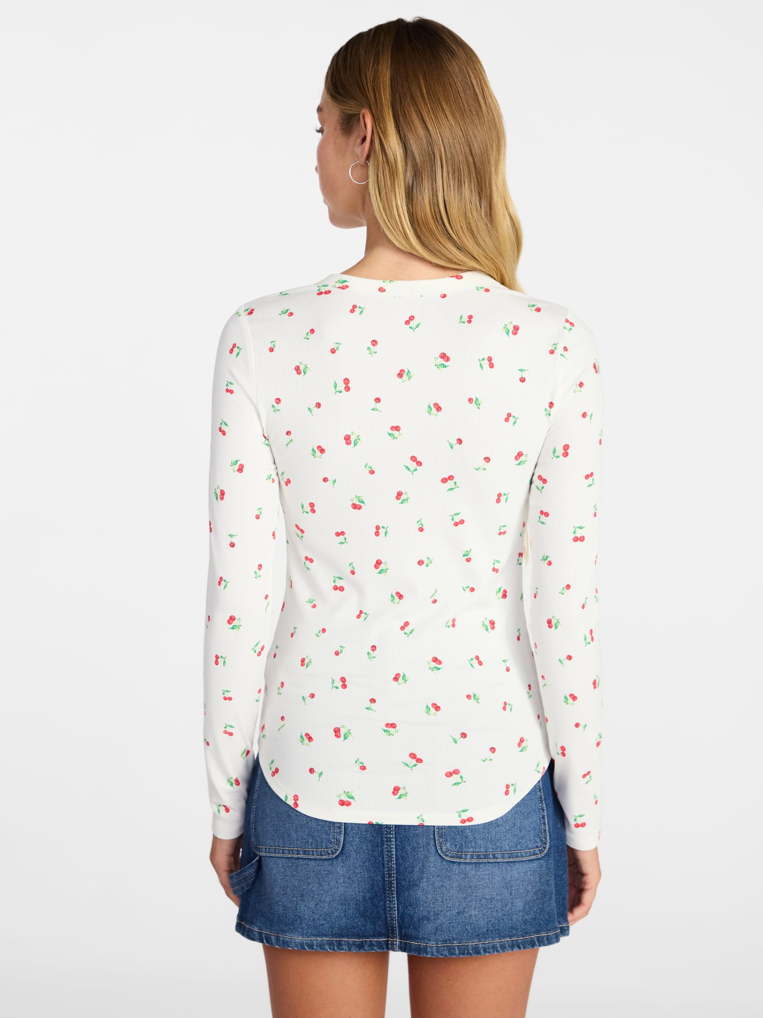 No Boundaries Ribbed Crewneck Tee with Long Sleeves, Women's XXS-XXL