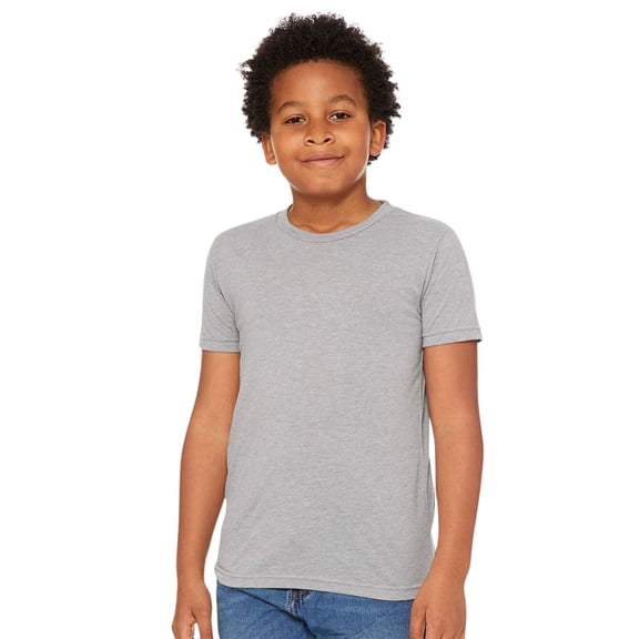 BELLA CANVAS Youth Triblend Tee Crewneck Plain T-Shirt (Athletic Grey Triblend , S)