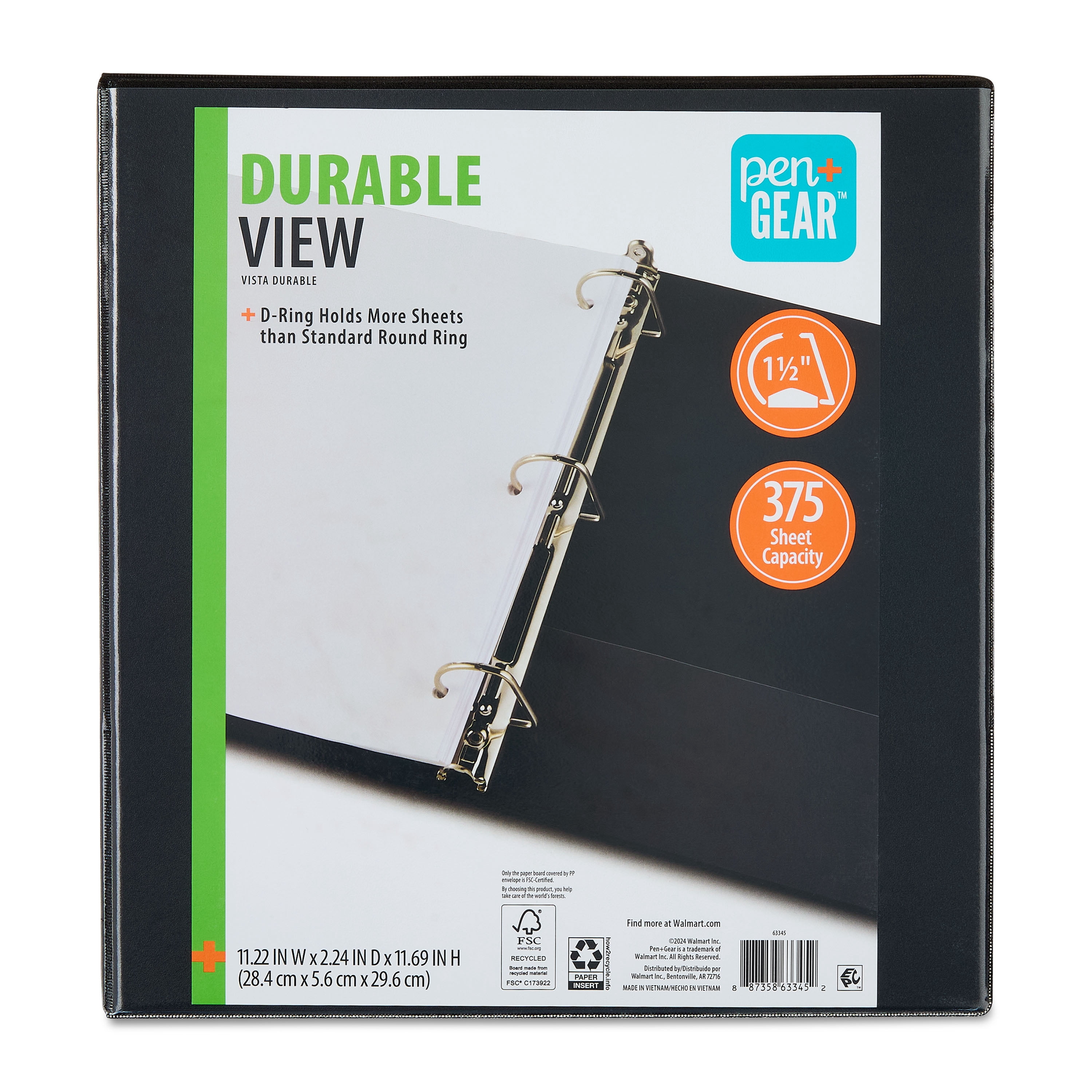 (2 pack) Pen+Gear Durable View Binder, 3-Ring, 1.5 in Slanted D-Rings, Black