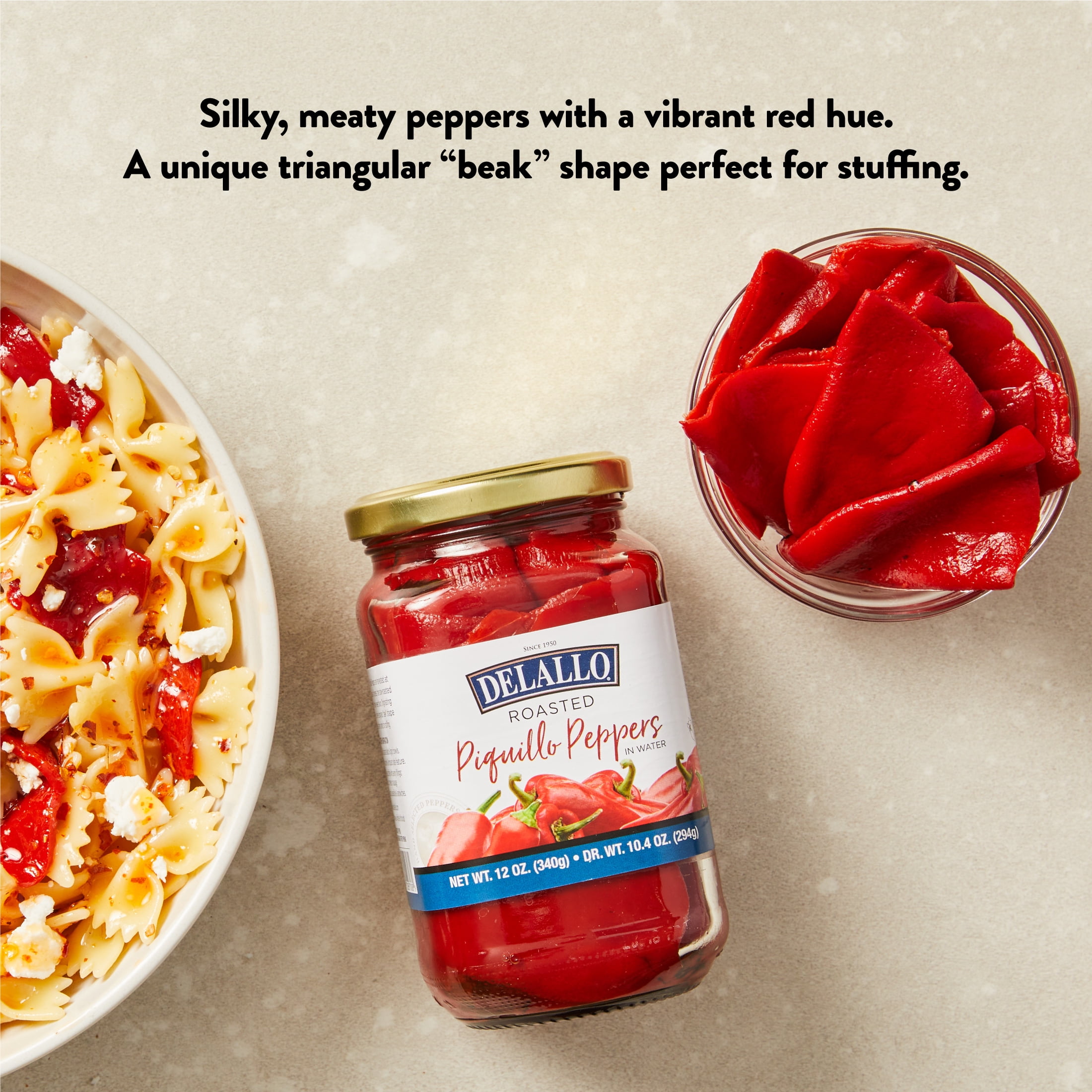 DeLallo Roasted Piquillo Peppers, Non-GMO, Kosher, 12 oz. Jar, (12 Pack)