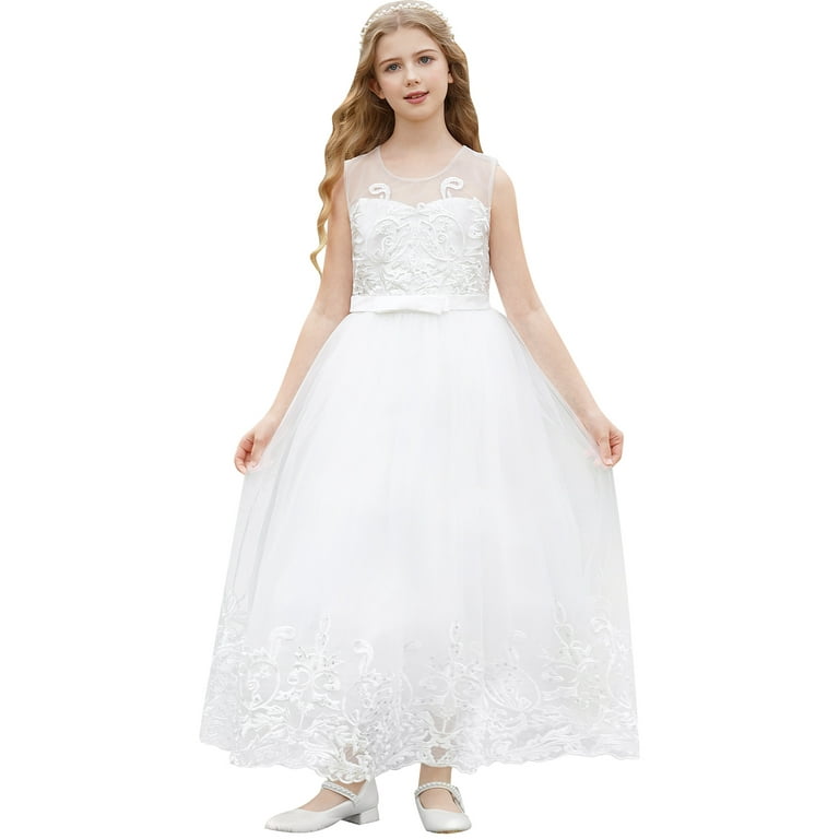 Ibtom Castle Flower Girl Lace Dress, White, Kids Formal Wedding Bridesmaid  Gown, 9-10 Years - Walmart.com