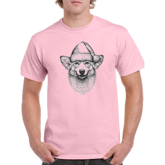 Corgi Portrait W Santa Hat T-Shirt Men -Image by Shutterstock, Male XX-Large