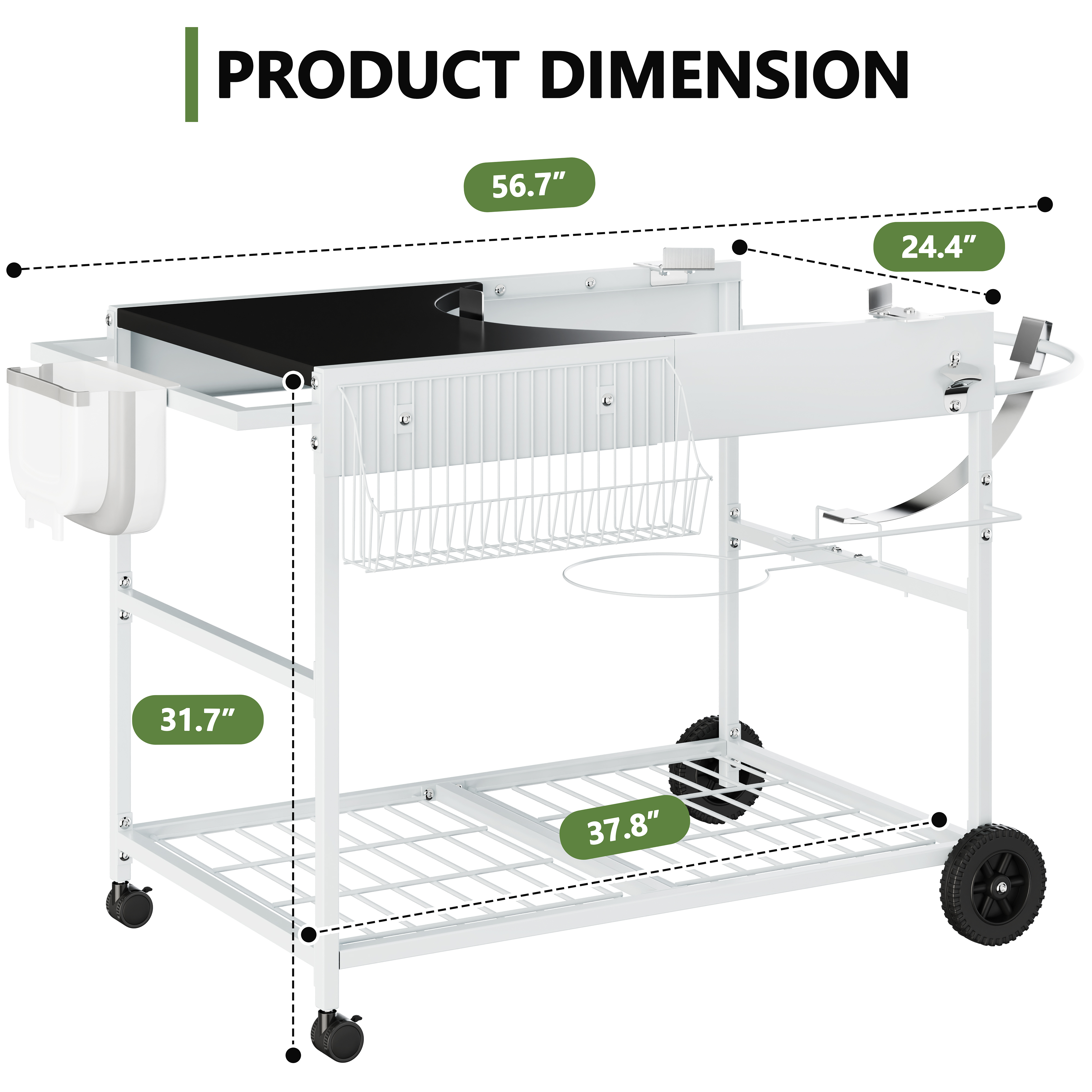 Walsunny Outdoor Grill Prep Table Cart for Weber 22"&18" Kettle, Universal Grill Table Stand Cart for Performer, Master-Touch, JumboJoe Charcoal Grills with Sliding Lid Rack, Lockable Wheels