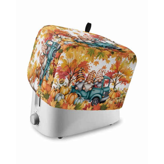 Thanksgiving Gnomes Toaster Cover 4 Slice, Large Kitchen Appliance Covers, Fallen Orange Leaves Pumpkin Truck Toaster Oven Cover with Loop, Bread Machine Cover Polyester Dust Cover Protection