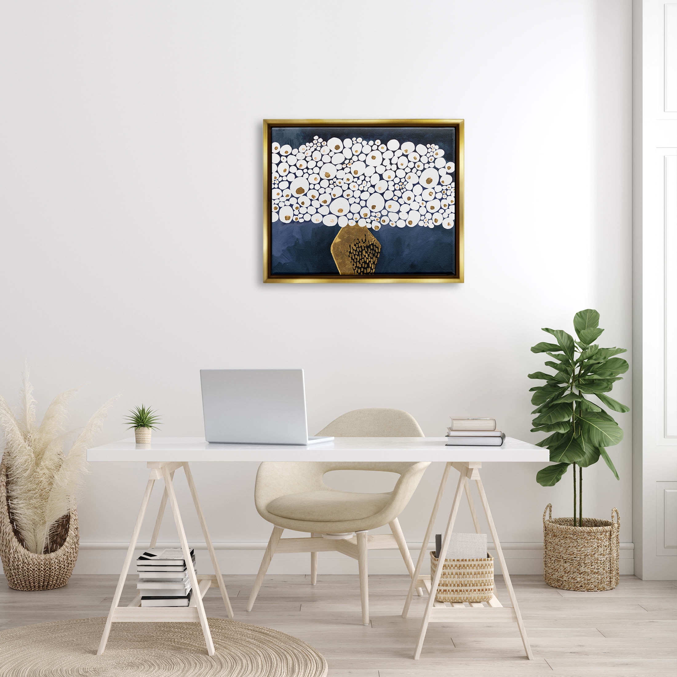 Stupell Industries Modern Circle Shape Bouquet Graphic Art Metallic Gold Floating Framed Canvas Print Wall Art, Design by Ruth Fromstein