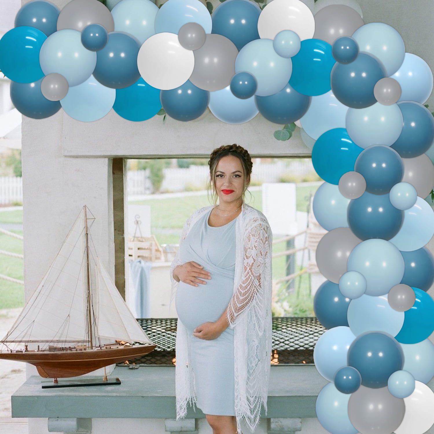 Nautical Baby Shower Decorations for Boy, Ahoy It’s A Boy Printed Background and Blue Theme Balloon Arch Kit for Kids Baby Shower Party Decoration Supplies.