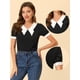 thumbnail image 2 of Blusa de manga corta Allegra K con Textura y pajarita Negro XL, 2 of 4