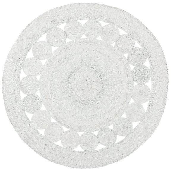 SAFAVIEH Cape Cod Salim Geometric Polyester Area Rug, Ivory, 7' x 7' Round