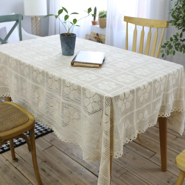 Xiao Hua Mantel de ganchillo floral de algodón con encaje, rectangular, para cocina, comedor, fiesta, boda, beige, 40 x 55 pulgadas