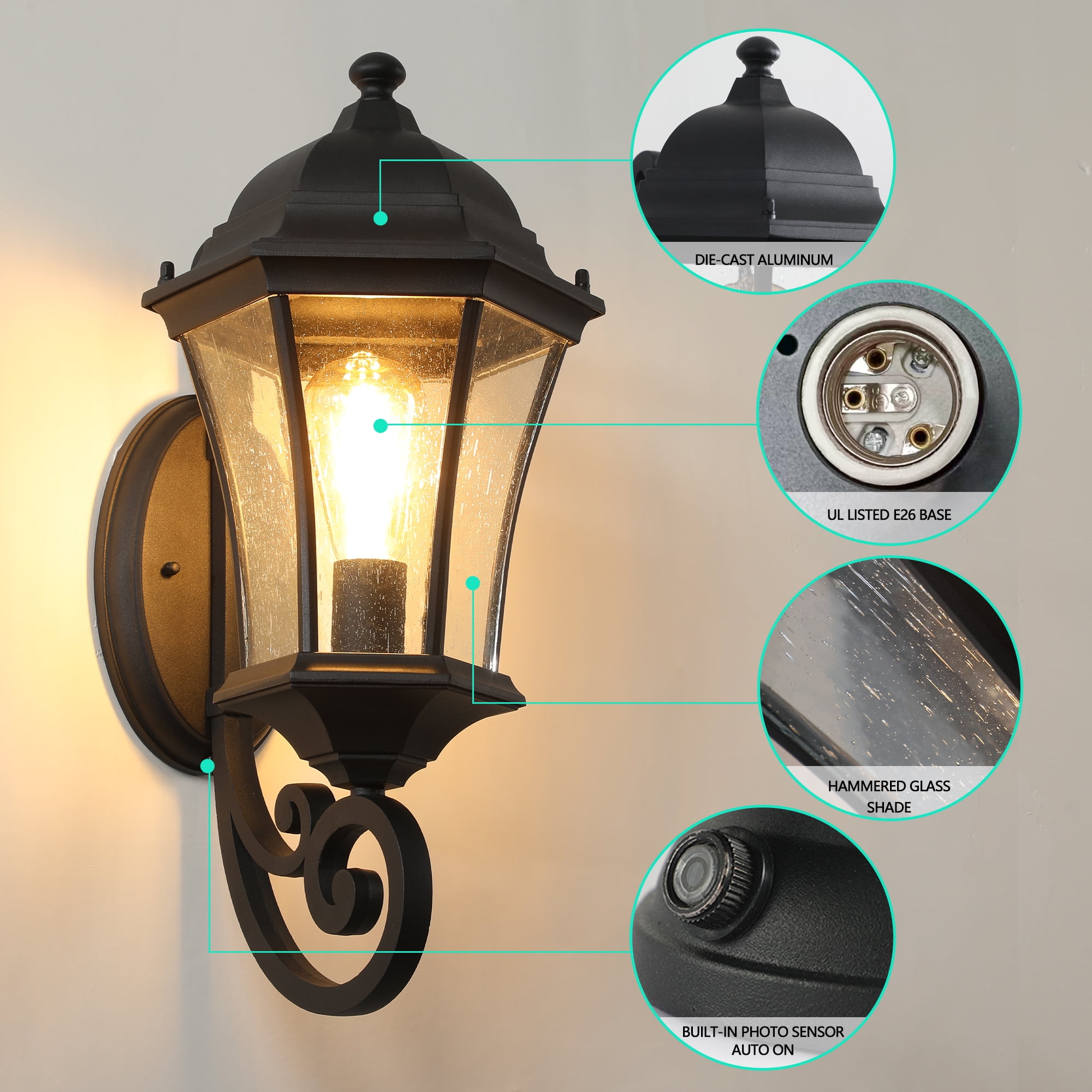 Jopath 2-Pack Vintage Outdoor Wall Lantern Light, Elegant Black Metal Sconce for Porch, Patio, and Garden Lighting (Bulb Not Included)