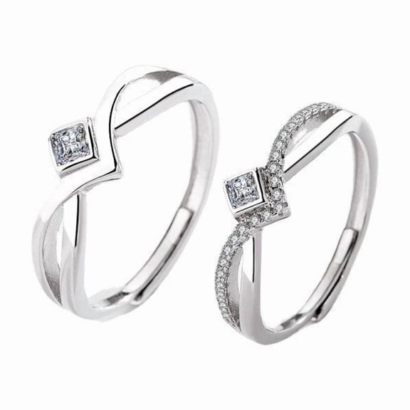Sterling Silver Couple Rings Adjustable Crown Design Matching Promise Rings for Him and Her 925 Silver Electroplated Anniversary Jewelry Gifts