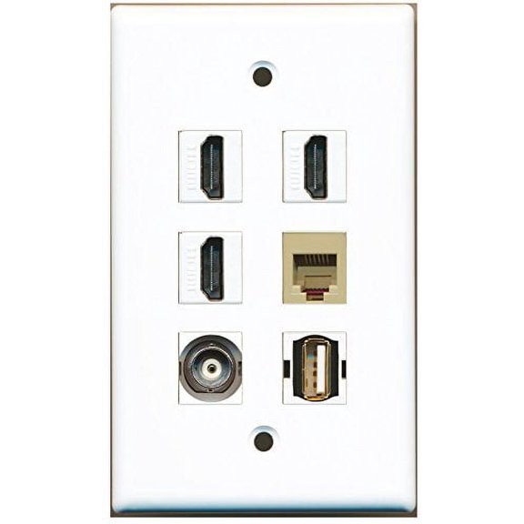 RiteAV - 3 HDMI 1 Port USB A-A 1 Port Phone RJ11 RJ12 Beige 1 Port BNC Wall Plate
