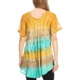 thumbnail image 2 of Sakkas Monet Long Tall Tie Dye Ombre Embroidered Cap Sleeve Blouse Shirt Top - Mint - One Size, 2 of 5