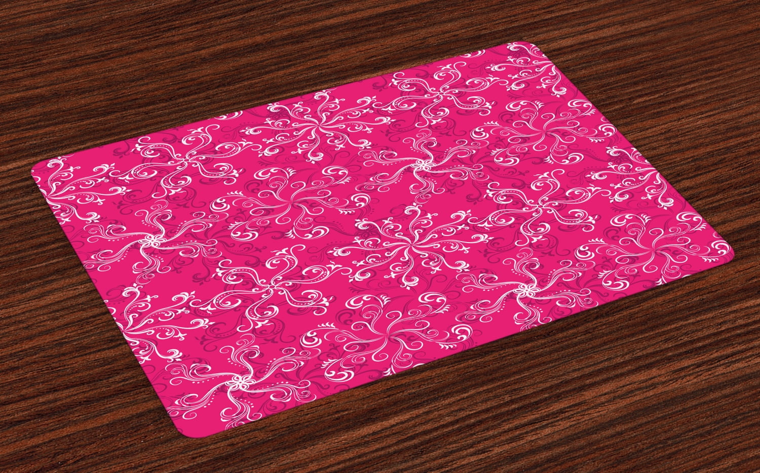 Hot Pink Placemats Set of 4 Floral Arrangement Pattern on Hot Pink