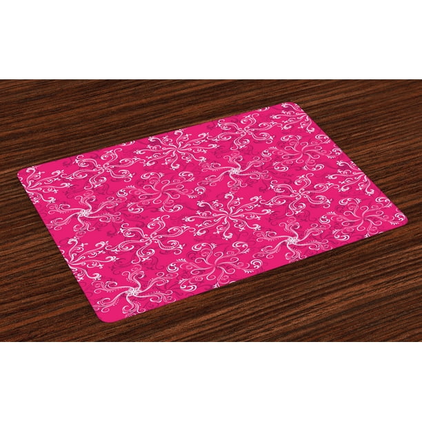 Hot Pink Placemats Set of 4 Floral Arrangement Pattern on Hot Pink