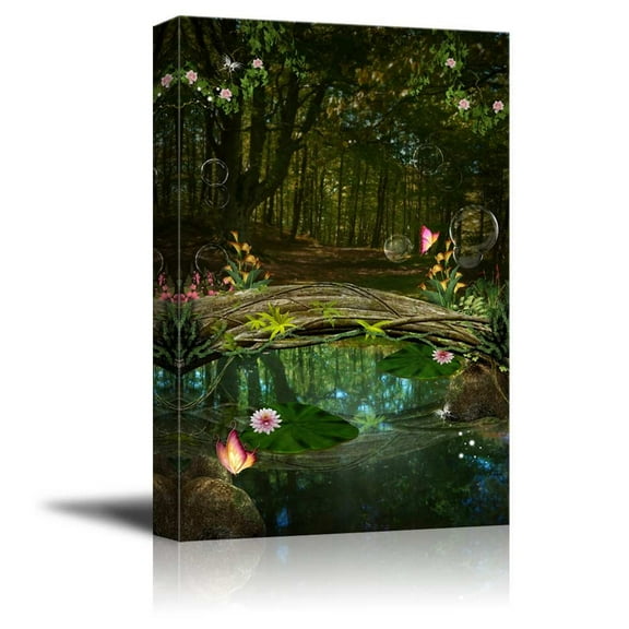 Canvas Prints Wall Art - Beautiful Forest Enchanted Pond | Modern Wall Decor/Home Art Stretched Gallery Canvas Wraps Giclee Print & Ready to Hang - 18" x 12"
