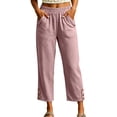 thumbnail image 3 of Capri Pants for Women Straight Leg Elastic Waist Comfy Cotton Blend Lounge with Pockets Pink Loose Cropped Size 2XL, 3 of 7