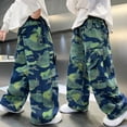 thumbnail image 2 of Xijirk Girls Casual Long Pants Print Loose Straight Wide Leg Denim Style Trousers for Kids,13-14 Years, 2 of 6