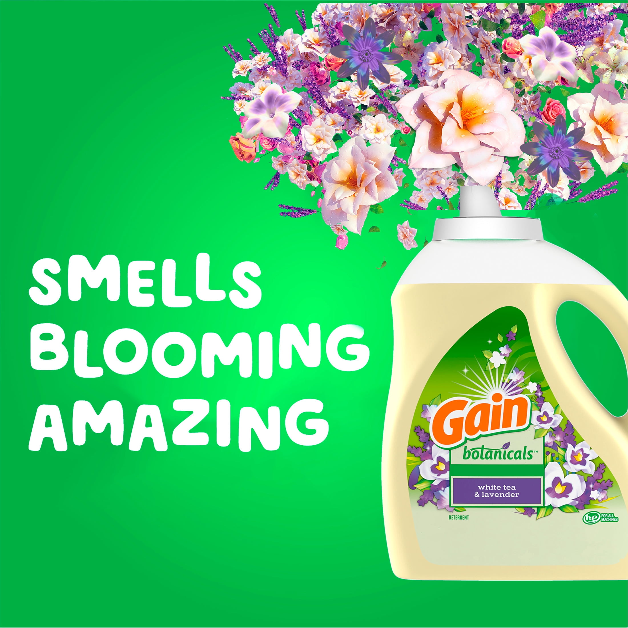 Gain Botanicals Liquid Laundry Detergent, White Tea & Lavender Scent, 81 Loads, 107 fl oz, HE Compatible