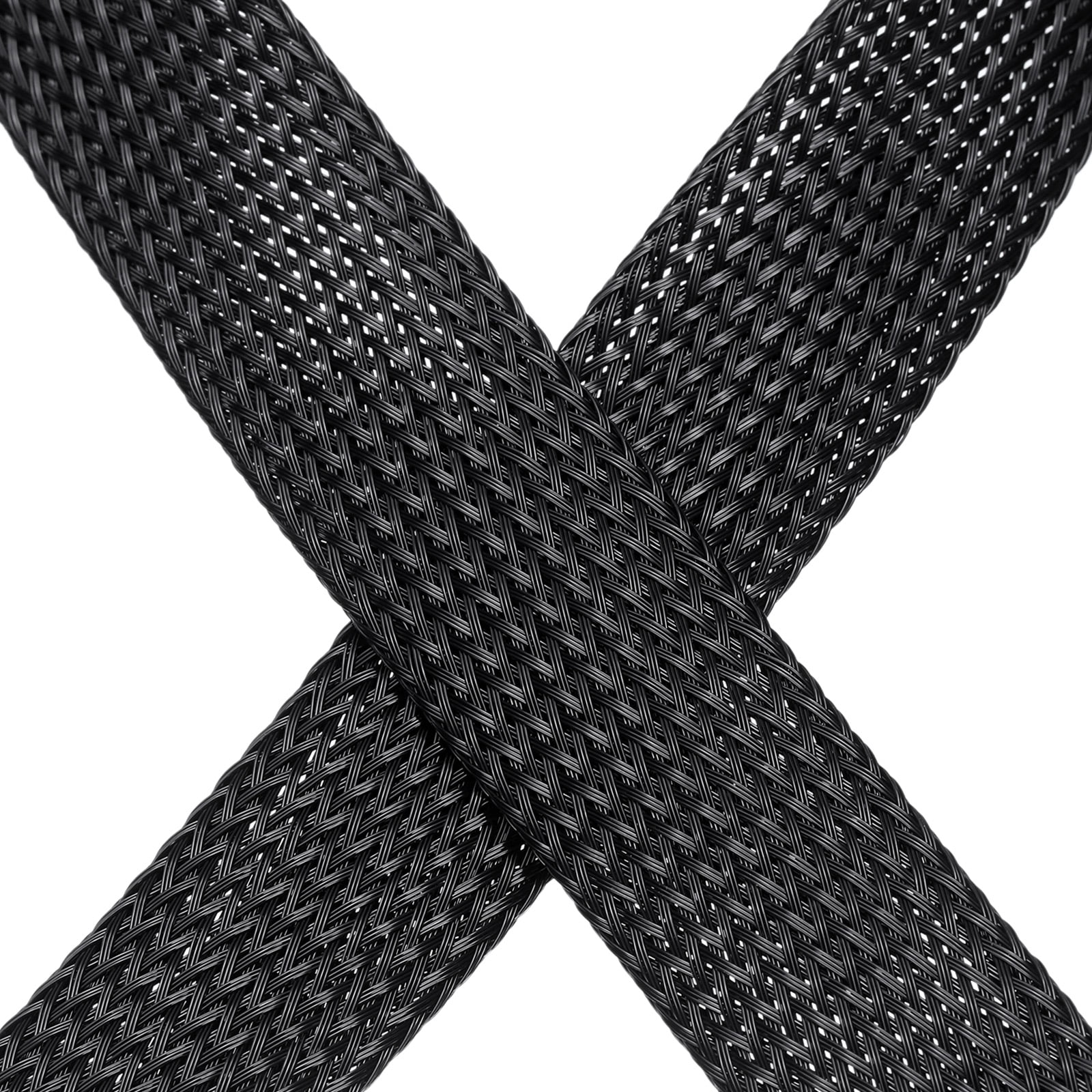 50 Ft - 1 In Expandable Braided Cable Sleeving, PET Cable Management, Wire Wrap Loom Tube, Black