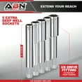 thumbnail image 3 of ABN Extra Deep Well Socket Set 5pc - 3/8in Dr Extended 6 and 12pt Magnetic Set, 3 of 6