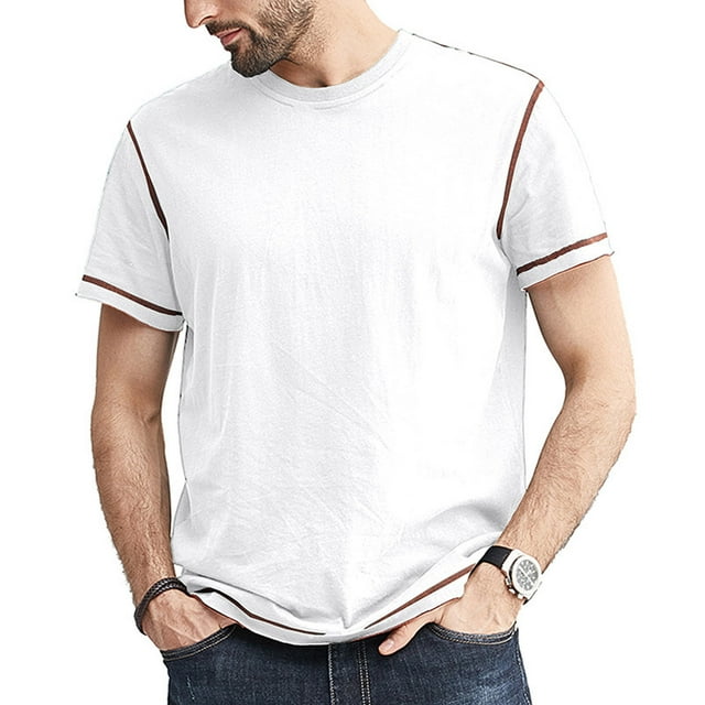 Besolor Summer Shirts for Men Round Neck Short Sleeve Basic Tops Casual Solid Color Sport Blouse Tees