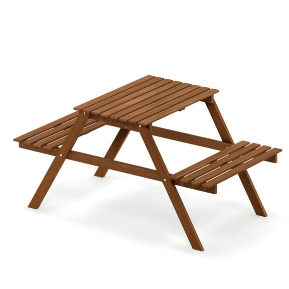 Furinno Tioman Hardwood Kids Picnic Table and Chair Set in Teak Oil