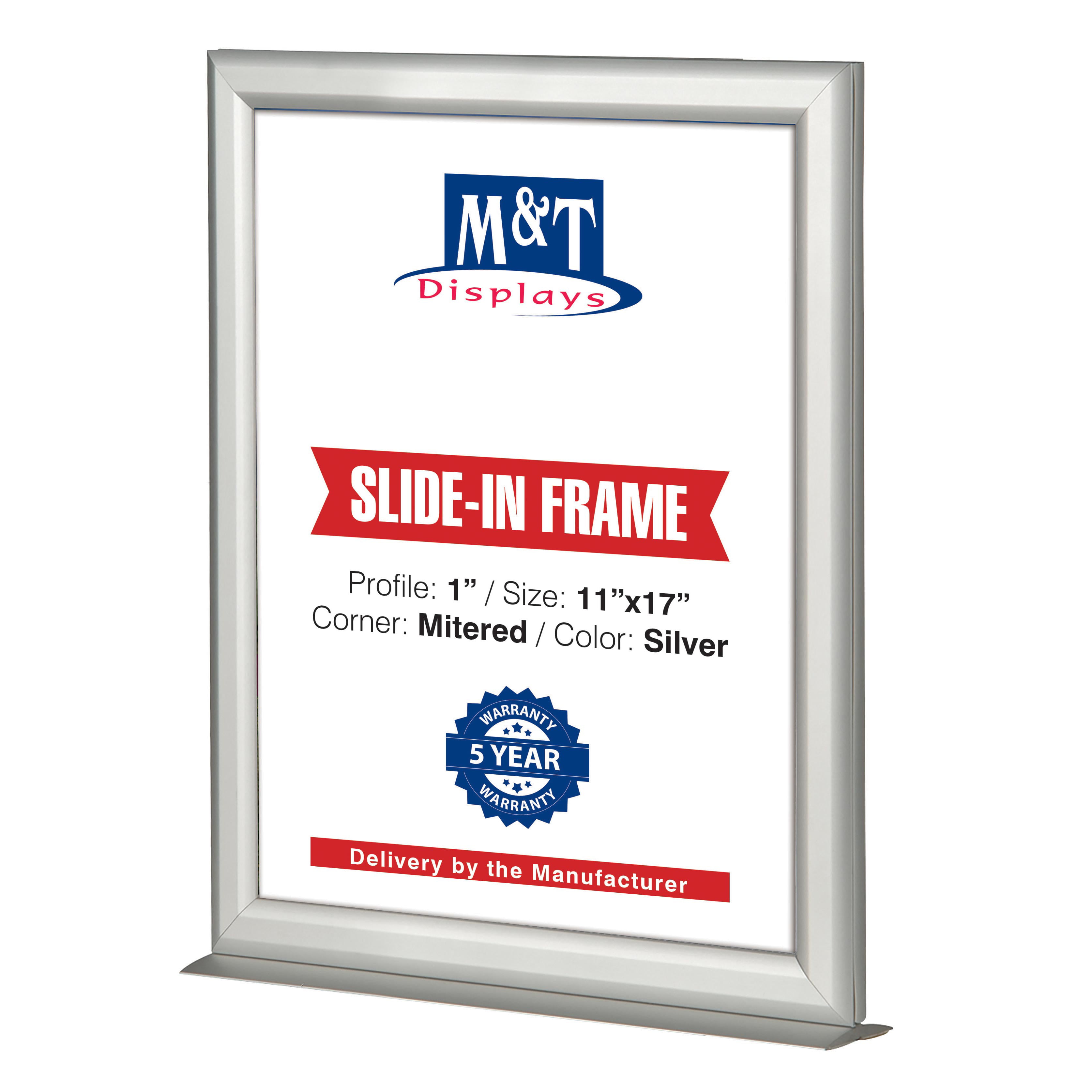 Slide In Frame Silver Aluminum 11" X 14" Set 2 Mitered Corners Single Sided 