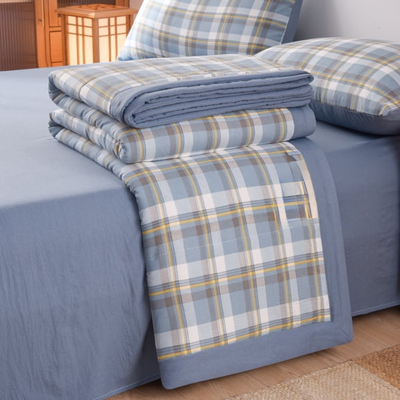 Fmbmuo 100% Cotton Thin Summer Quilt Lightweight Breathable Cool Quilt for Hot Sleepers Machine Washable Twin/Full Size (Blue)