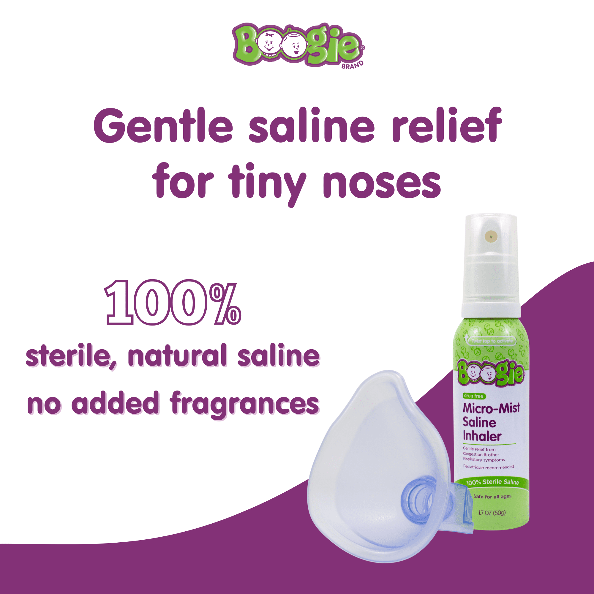 (2 pack) Boogie Sterile Drug-Free Micro-Mist Saline Inhaler for All Ages