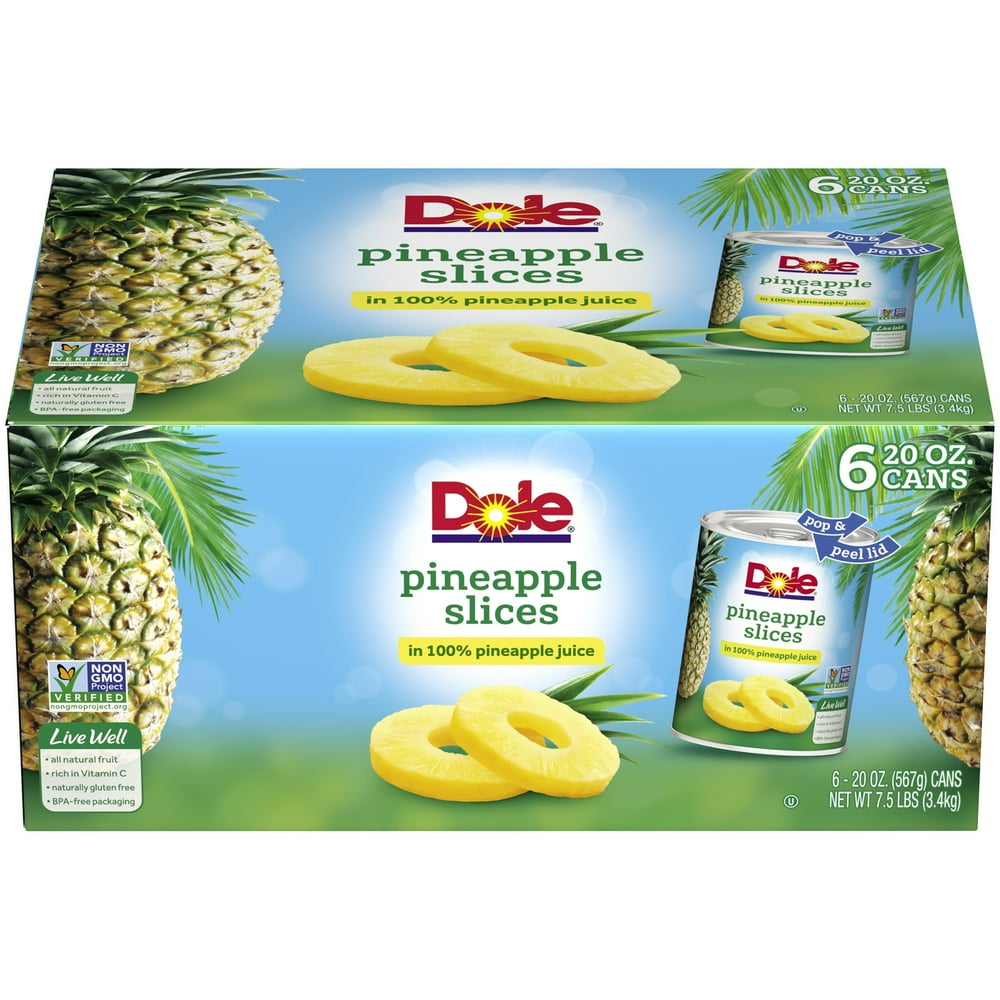 Dole Pineapple Slices in 100 Juice, 20 Oz, 6 Count