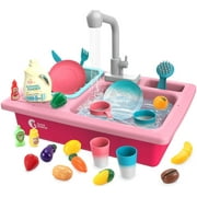 CUTE STONE Color Changing Play Kitchen Sink Toys Upgraded Real Faucet and Play Dishes Gifts for Boys Girls