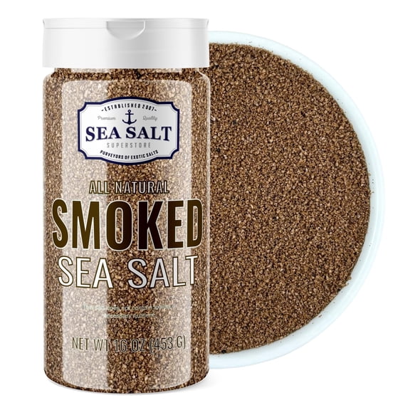 Smoked Sea Salt Shaker, Fine Grain Cold Smoked Over Alderwood, Unrefined Kosher Salt for Grilling & Cooking, 1 lb Shaker, Sea Salt Superstore