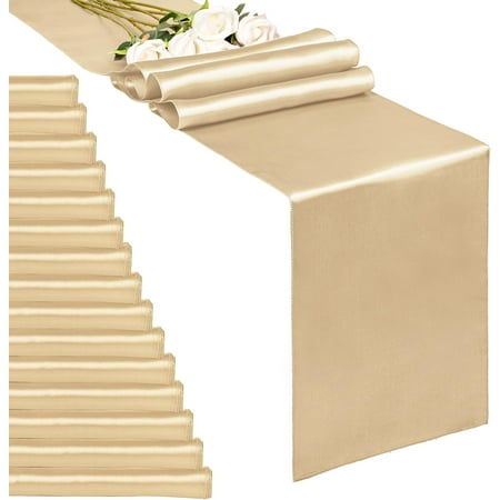 

20-Pack Champagne 12 x 108 inches Long Premium Satin Table Runner for Wedding Decorations for Birthday Parties Banquets Graduations Engagements Table Runners fit Rectange and Round Table