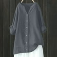 thumbnail image 2 of Aboser Womens Cotton Linen Long Shirts Plus Size Long Sleeve Shirt Tops Dressy Button Up Blouses Comfy Notch V Neck Work Shirts Casual Tunic Top, 2 of 8