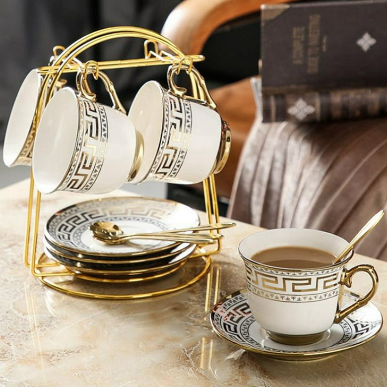 ANJORALA 13 Pcs White Porcelain Tea Set, Butterfly Handle Cups