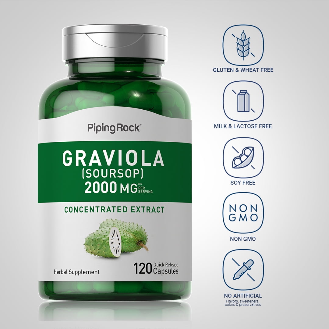 Graviola Soursop Capsules 2000 mg | 120 Count | Herbal Supplement for Men and Women | by Piping Rock
