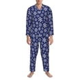 thumbnail image 3 of Fotbe Snowflakes On Dark Blue Pattern Long Sleeve Pajama Set for Men,Sleepwear Set,2-piece Loungewear Set,Soft PJs Comfy Nightwear with Pockets-Small, 3 of 7
