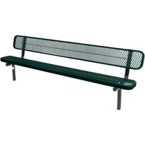 Coated Outdoor Furniture Heavy-Duty Outdoor Bench Thermoplastic Coated, Expanded Metal, Commercial-Grade Seating, Made in America (Surface with Back, 8 Ft, Dark Green)
