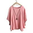 thumbnail image 4 of Tfken Women Tshirts For Summer Solid Color Crew Neck Batwing Sleeve Tops Fashion Casual Daily Wear Female Leisure Shirts Pink, 4 of 6