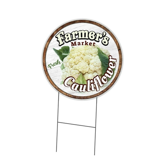 SignMission C-24-CIR-DS-WS-Cauliflower 24 in. Double Sided Corrugated Circular Plastic Sign - Farmers Market Cauliflower