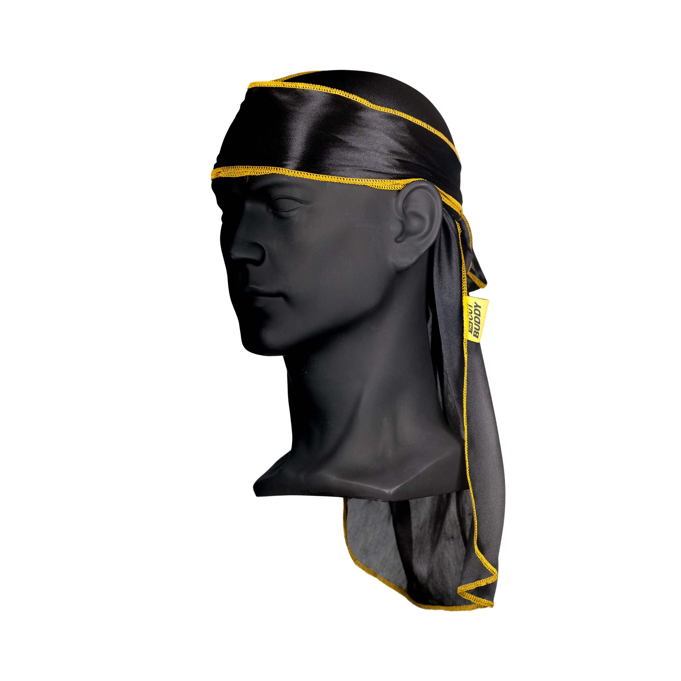 The Cut Buddy - Nick Wavy Collection - 360 Waves Silky Satin Durag Hair Cap for Men - Black/Yellow