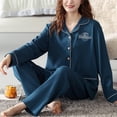 thumbnail image 5 of Womens 2 Piece Pajamas Long Sleeve Button Up Shirt and Pants Sets, Soft Sleepwear Pjs Set Wide Leg Bottom Suits (Medium, Blue 01), 5 of 6