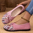 thumbnail image 2 of Loafers for Women Floral Embroidery Casual Dress Shoes Lightweight Soft Sole Walking Shoes Round Toe Canvas Flat Shoes Pink Size 9.5, 2 of 6